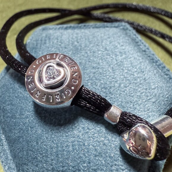 Brand NEW Limited-EditiPandora Silk Cord Bracelet with Girlfriend Heart CZ Charm - Picture 14 of 15